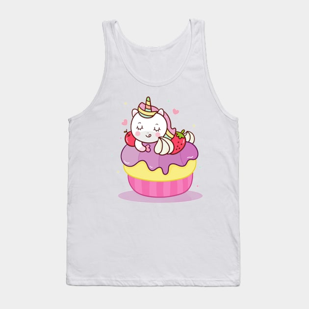 Kawaii Unicorn eating cupcake Tank Top by Petko121212